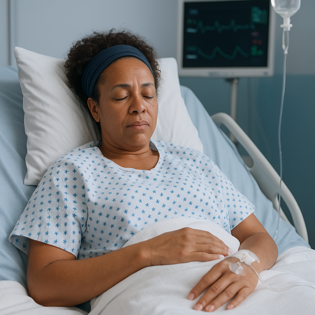 Paciente internado em leito hospitalar, representando afastamento pelo INSS por auxílio-doença ou benefício por incapacidade temporária.